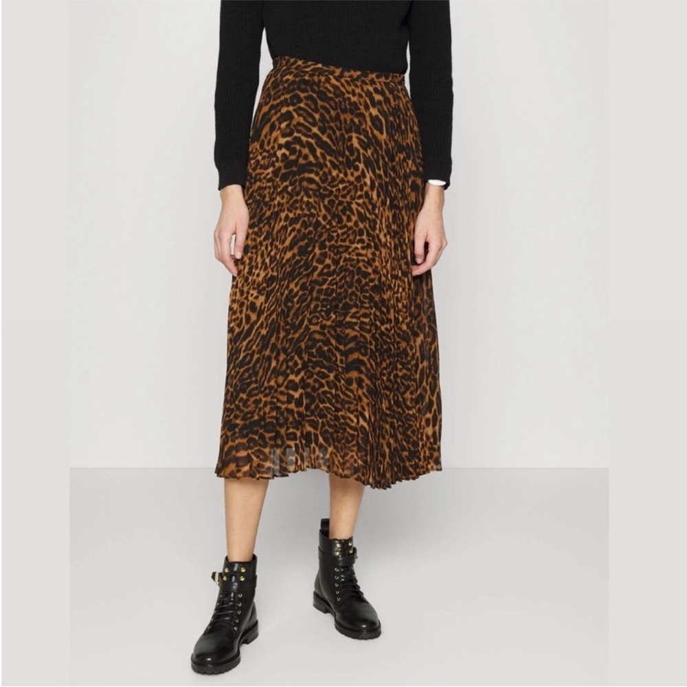 LRL Lauren Ralph Lauren Ocelot Animal Print Pleated Georgette Skirt Women's 14 - Picture 2 of 16
